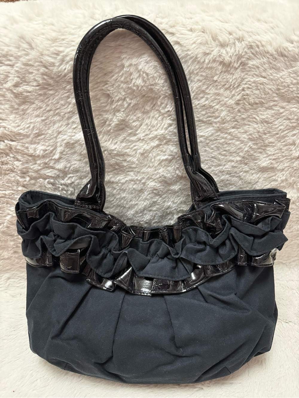 Black Ruffle Top Tote Bag